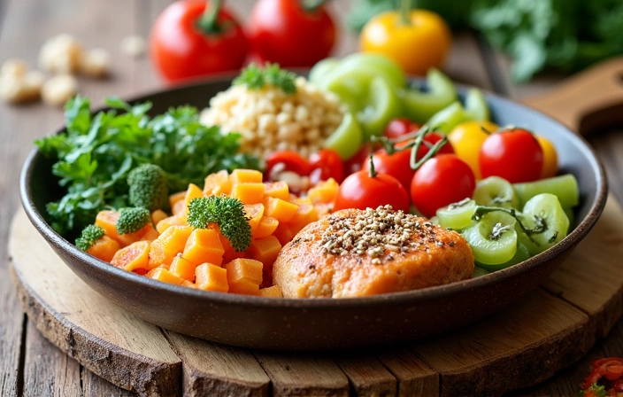 Healthy balanced meal with fresh ingredients